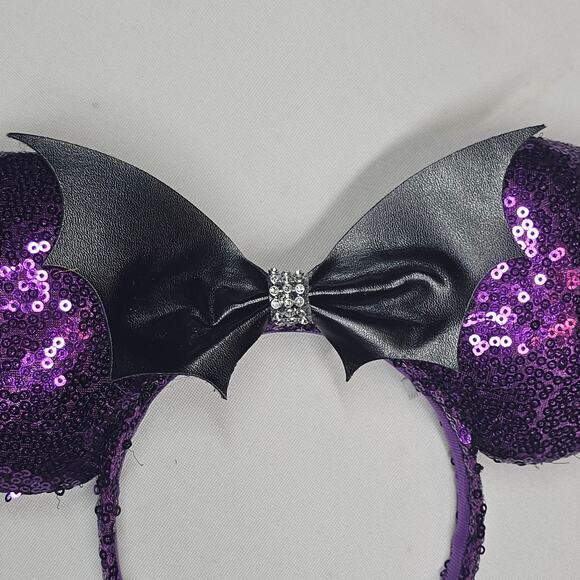 Disney Halloween Minnie Mouse Ears Purple Headband Sequins and Rhinestones - Picture 5 of 8